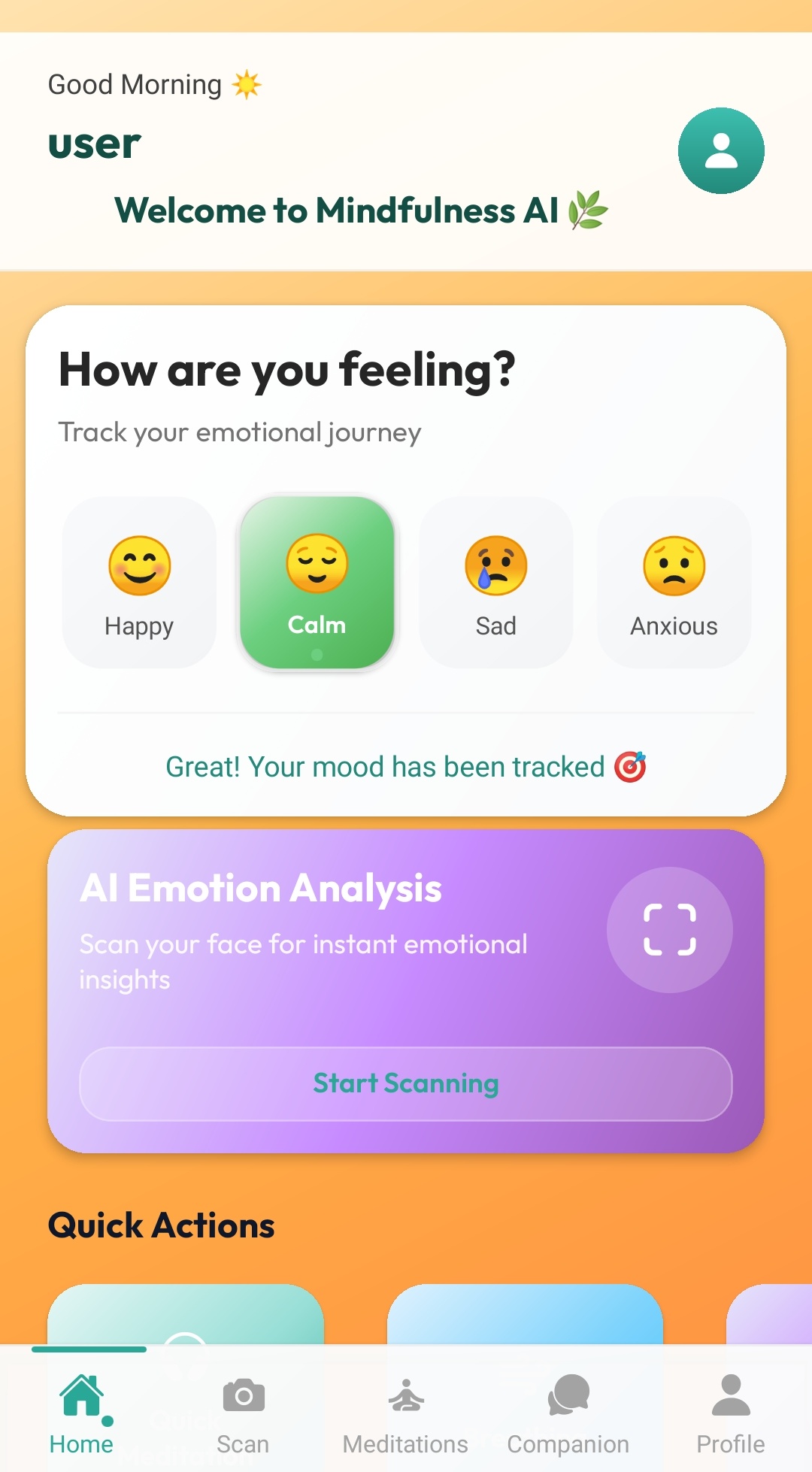 Mindfulness AI personalized home dashboard